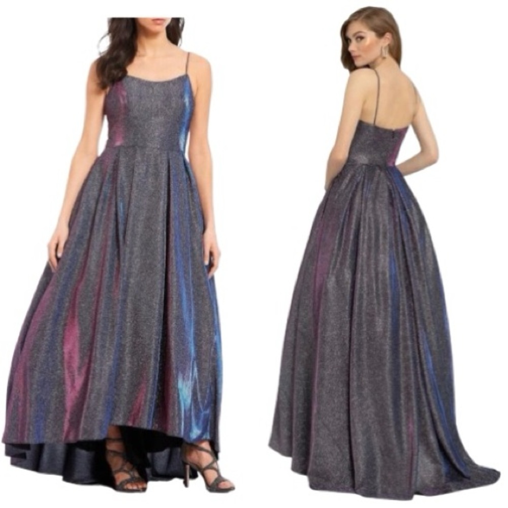 NWT Betsy & Adam Metallic Glitter Fit & Flare Evening Gown Prom Dress Womens 12